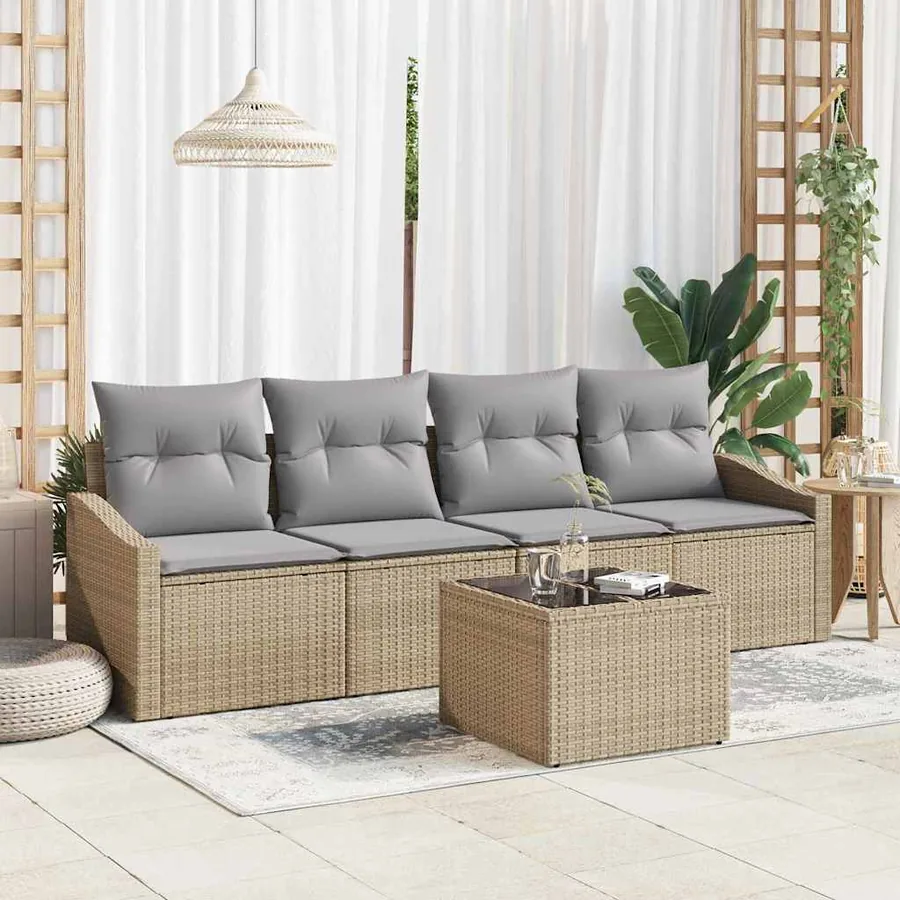 Ensemble de Canapés 5 pcs Beige et Gris clair polyrotin