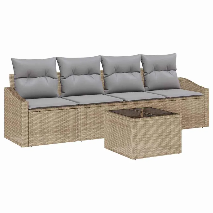 Ensemble de Canapés 5 pcs Beige et Gris clair polyrotin - 2