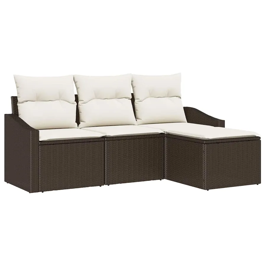 Ensemble de Canapés avec coussin 4 pcs Marron polyrotin - 2