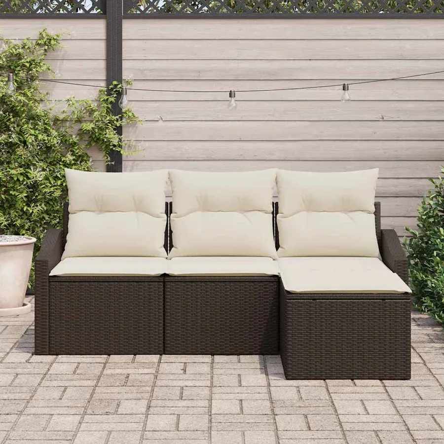 Ensemble de Canapés avec coussin 4 pcs Marron polyrotin - 3