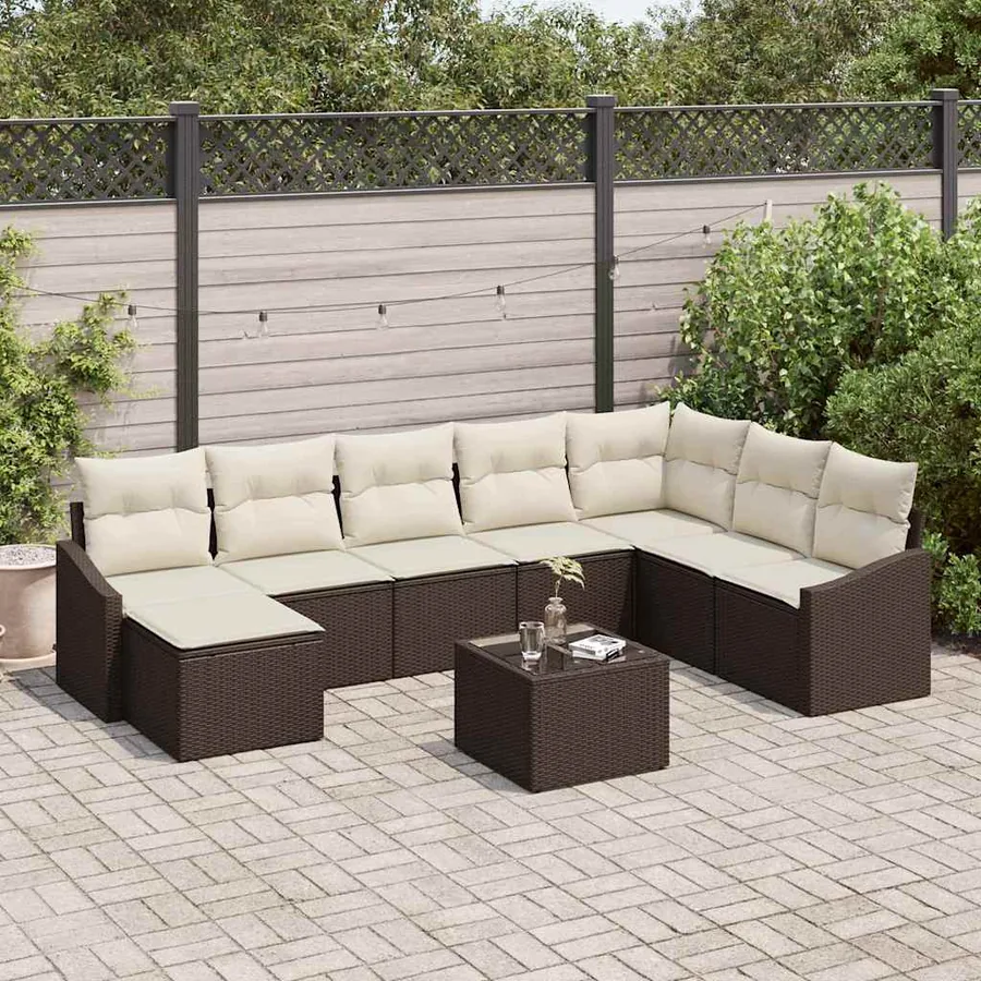Ensemble de Canapés avec coussin 9 pcs Marron polyrotin