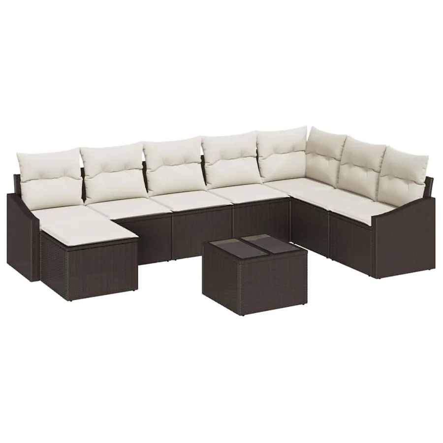 Ensemble de Canapés avec coussin 9 pcs Marron polyrotin - 2