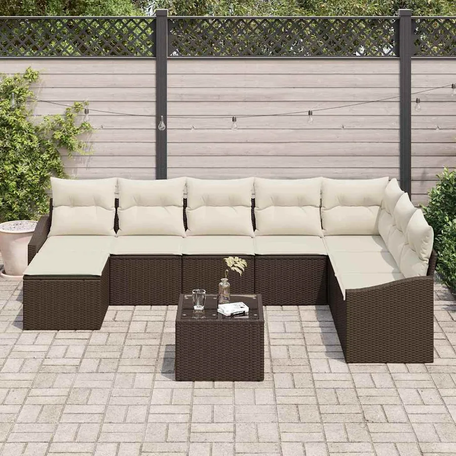 Ensemble de Canapés avec coussin 9 pcs Marron polyrotin - 3