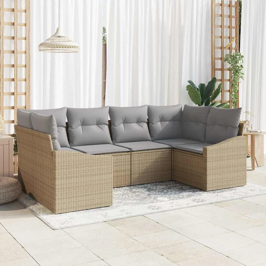 Ensemble de Canapés avec coussin 6 pcs Beige polyrotin