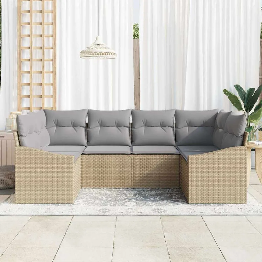 Ensemble de Canapés avec coussin 6 pcs Beige polyrotin - 3