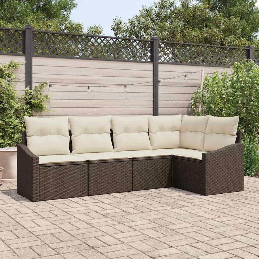 Ensemble de Canapés avec coussin 5 pcs Marron polyrotin