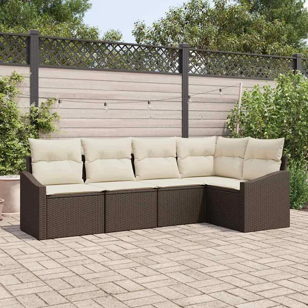 Ensemble de Canapés avec coussin 5 pcs Marron polyrotin