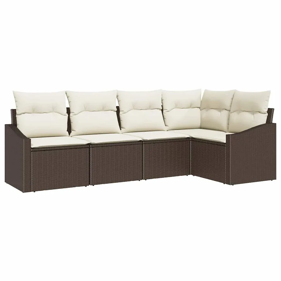 Ensemble de Canapés avec coussin 5 pcs Marron polyrotin - 2