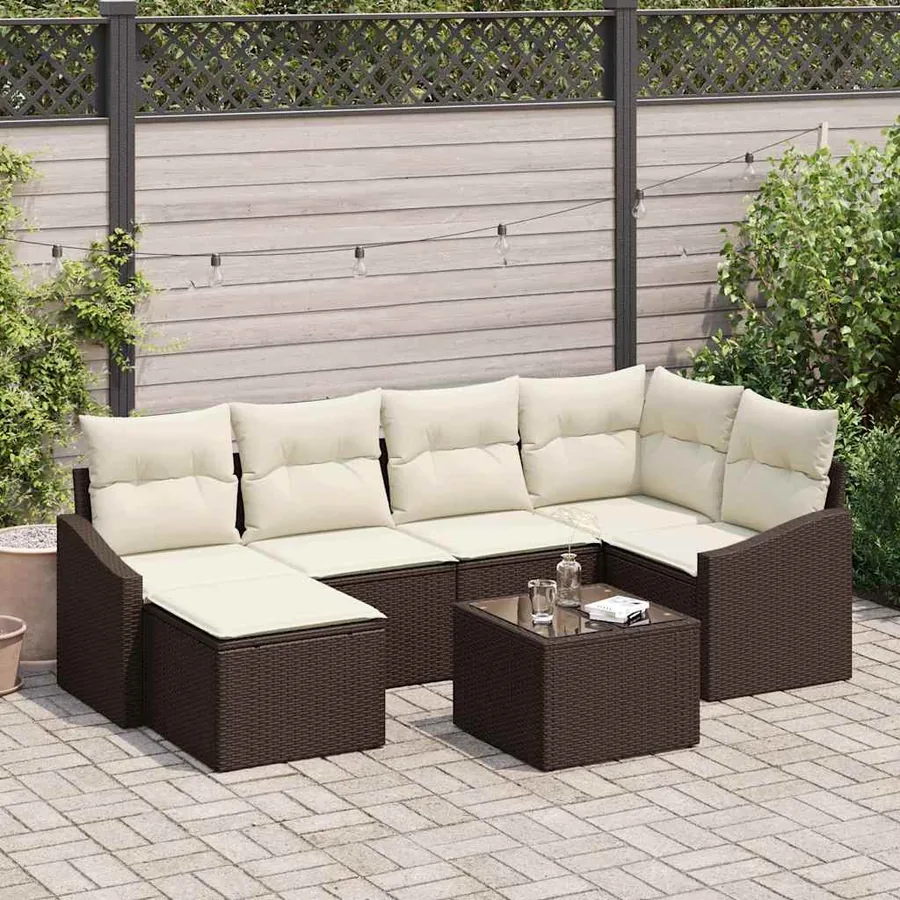 Ensemble de Canapés avec coussin 7 pcs Marron polyrotin