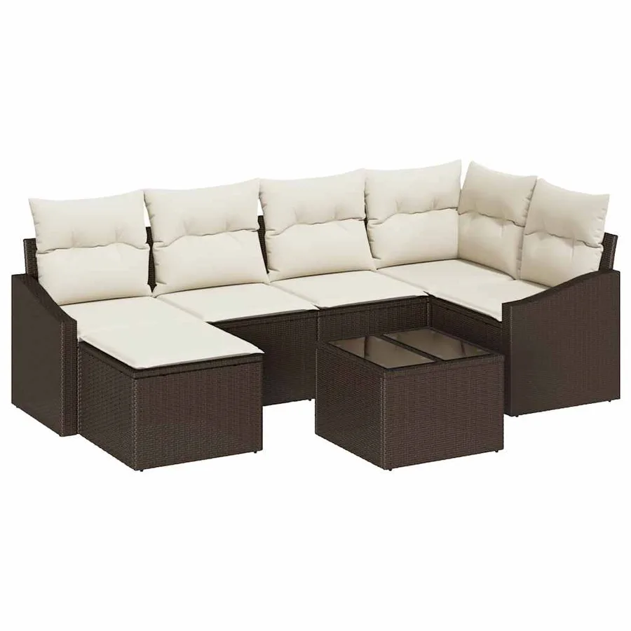 Ensemble de Canapés avec coussin 7 pcs Marron polyrotin - 2