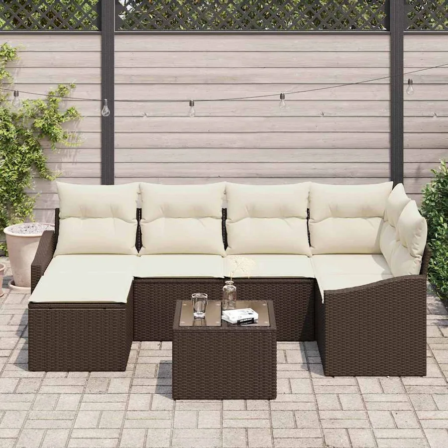 Ensemble de Canapés avec coussin 7 pcs Marron polyrotin - 3