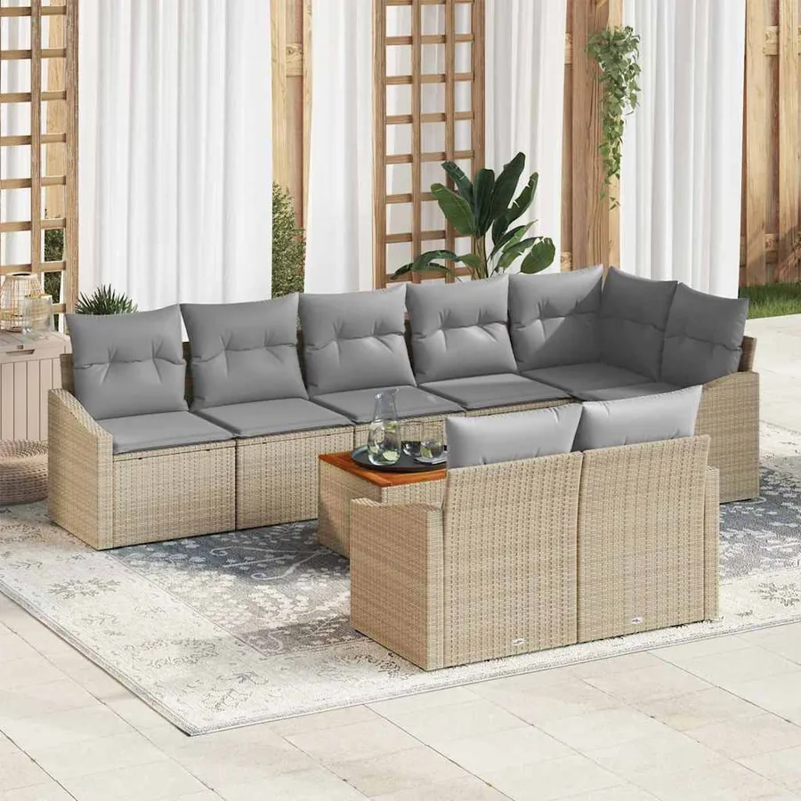 Ensemble de canapé de jardin avec coussin 9 pcs Beige polyrotin
