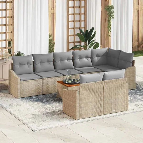 Ensemble de canapé de jardin avec coussin 9 pcs Beige polyrotin