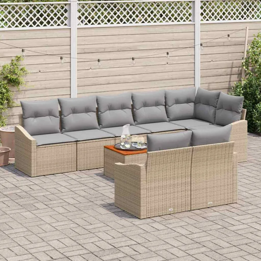 Ensemble de canapé de jardin avec coussin 9 pcs Beige polyrotin - 3