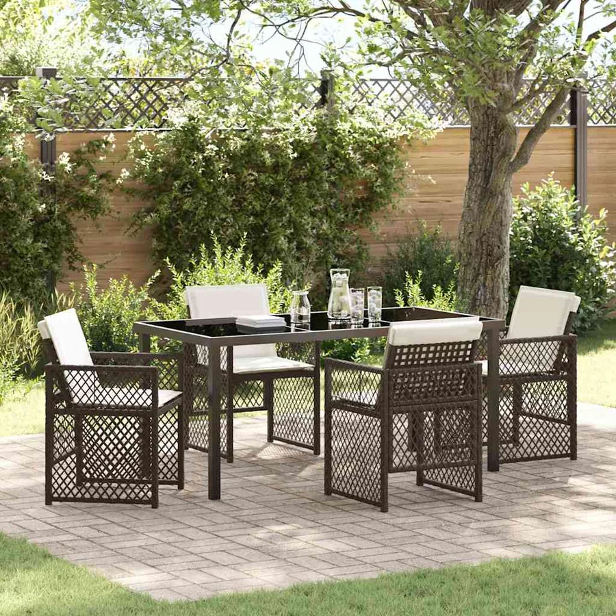 Ensemble de salle à manger pour jardin 5 pcs Marron polyrotin