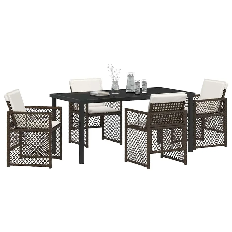 Ensemble de salle à manger pour jardin 5 pcs Marron polyrotin - 3