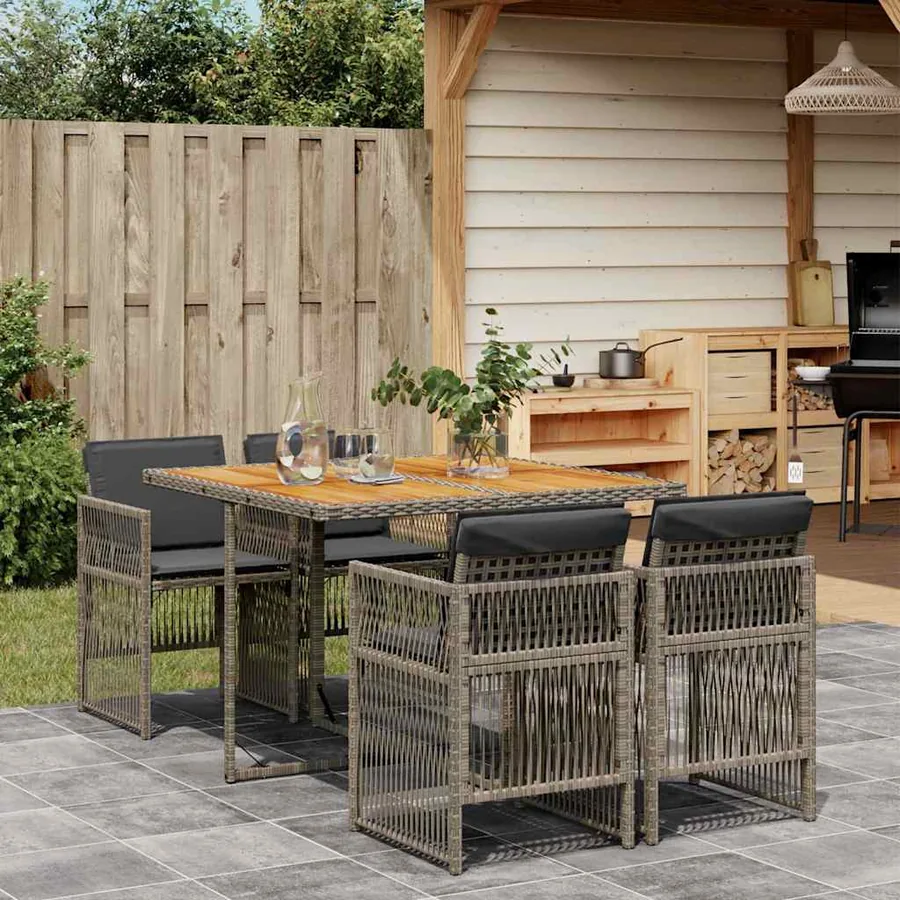 Ensemble à manger de jardin 5 pcs coussins gris résine tressée
