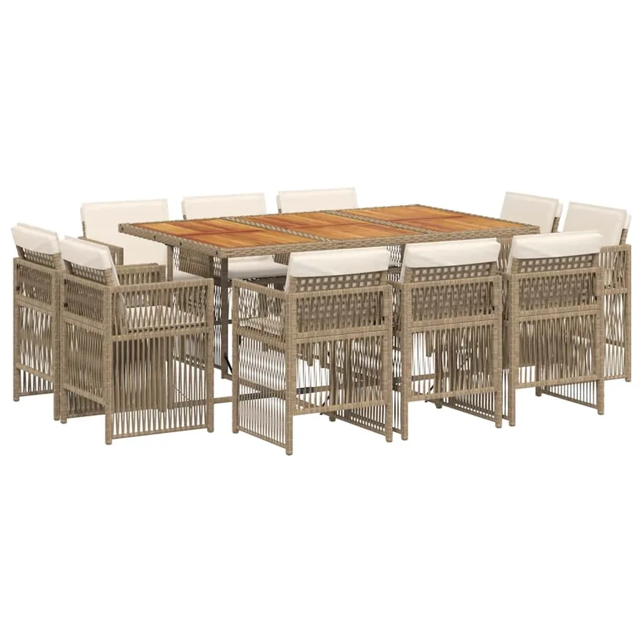 Ensemble à manger de jardin et coussins 11 pcs beige poly rotin - 2