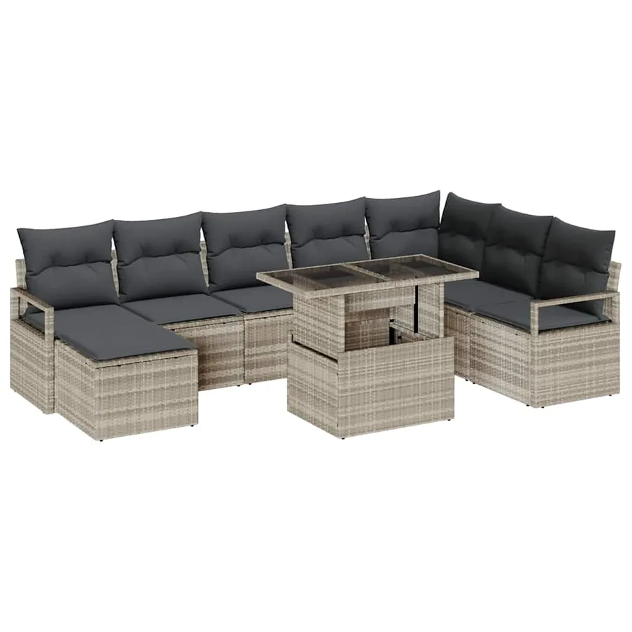 Ensemble de canapé de jardin avec coussin 9 pcs Gris clair - 2