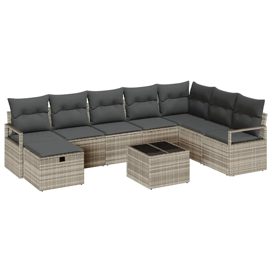 Ensemble de Canapés avec coussin 9 pcs Gris clair polyrotin - 2