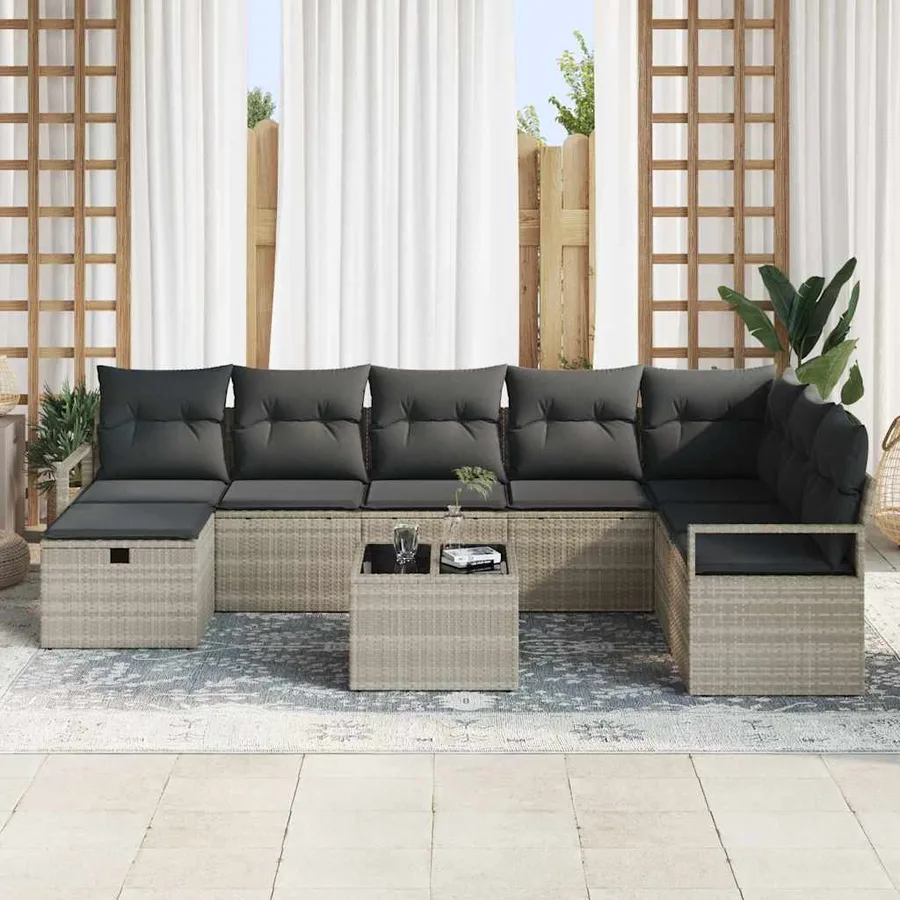 Ensemble de Canapés avec coussin 9 pcs Gris clair polyrotin - 3