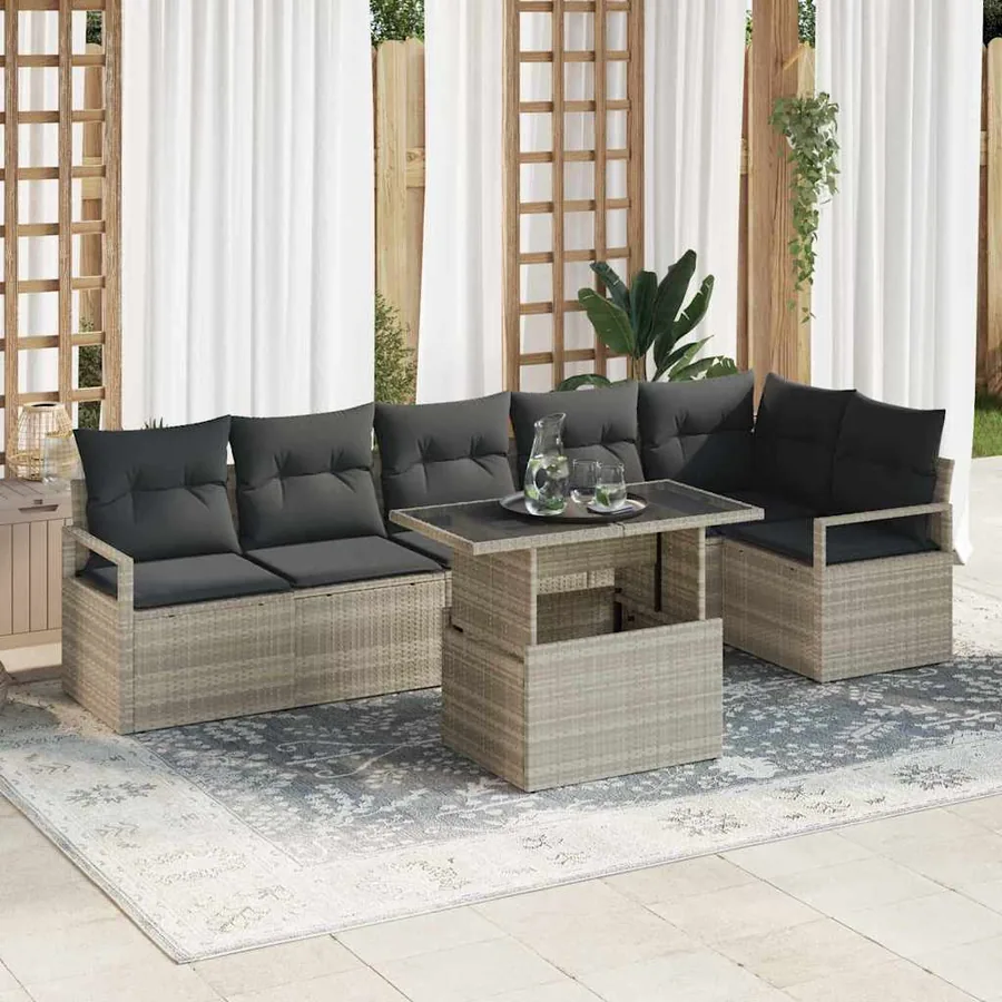 Ensemble de canapé de jardin 7 pcs Gris clair polyrotin