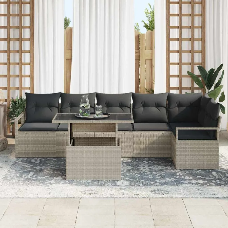 Ensemble de canapé de jardin 7 pcs Gris clair polyrotin - 3