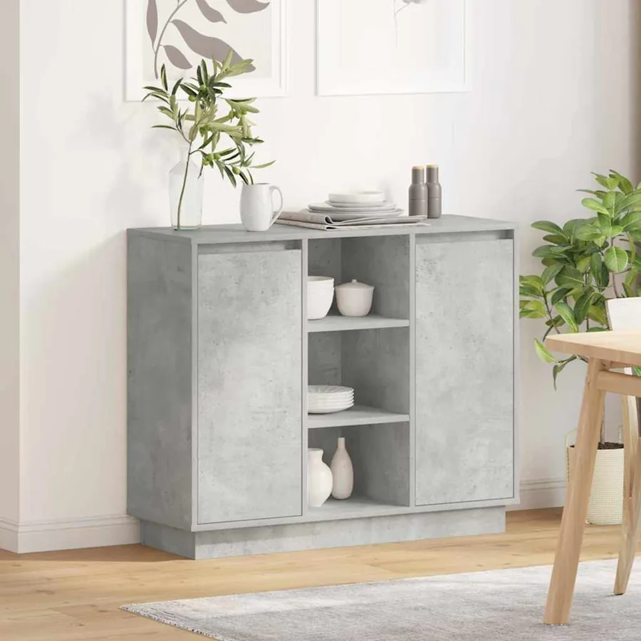 Buffet LED Gris béton 90 x 32 x 75 cm Bois d'ingénierie