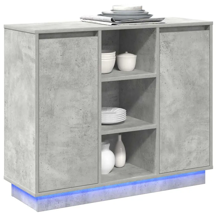 Buffet LED Gris béton 90 x 32 x 75 cm Bois d'ingénierie - 3