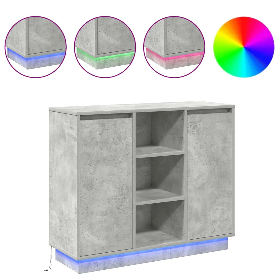 Buffet LED Gris béton 90 x 32 x 75 cm Bois d'ingénierie - 4