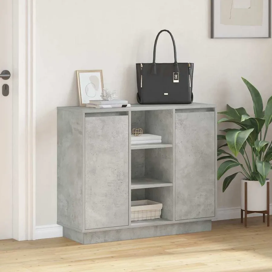 Buffet LED Gris béton 90 x 32 x 75 cm Bois d'ingénierie - 5