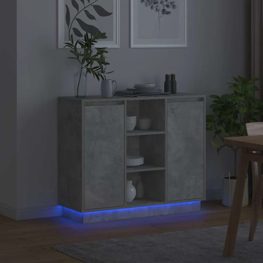 Buffet LED Gris béton 90 x 32 x 75 cm Bois d'ingénierie - 6