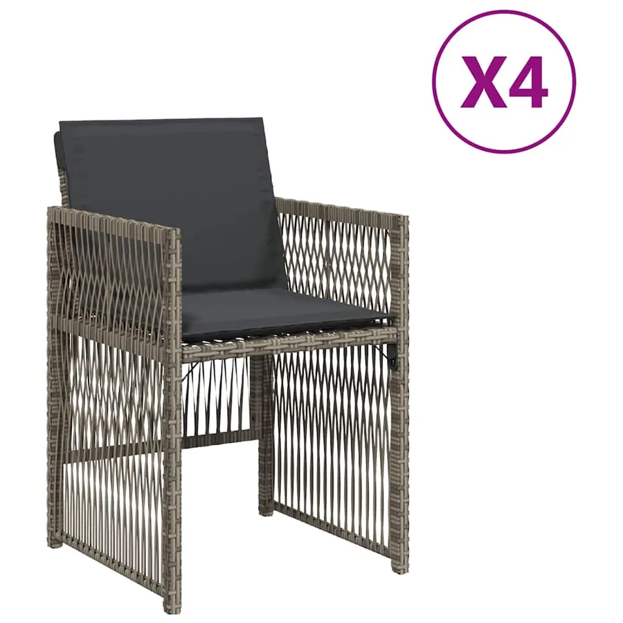 Chaises de jardin avec coussins lot de 4 gris résine tressée - 2