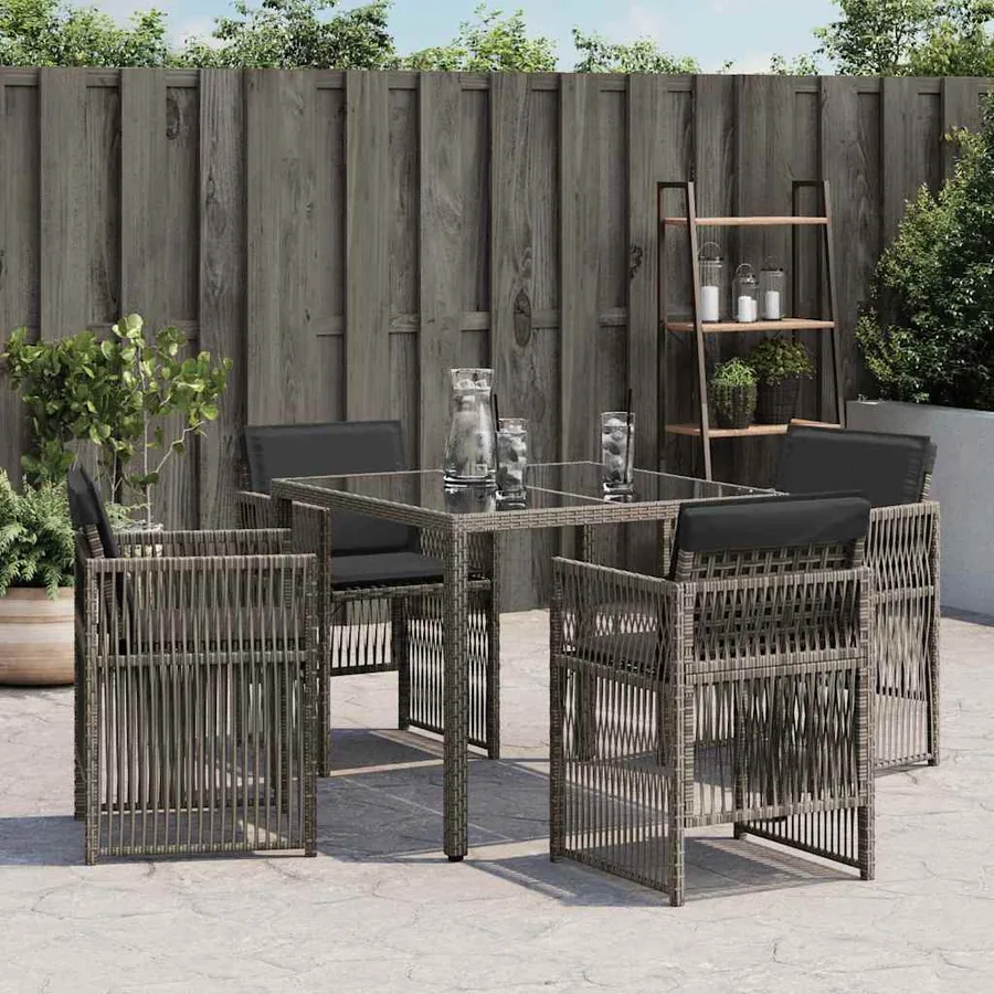 Chaises de jardin avec coussins lot de 4 gris résine tressée - 3