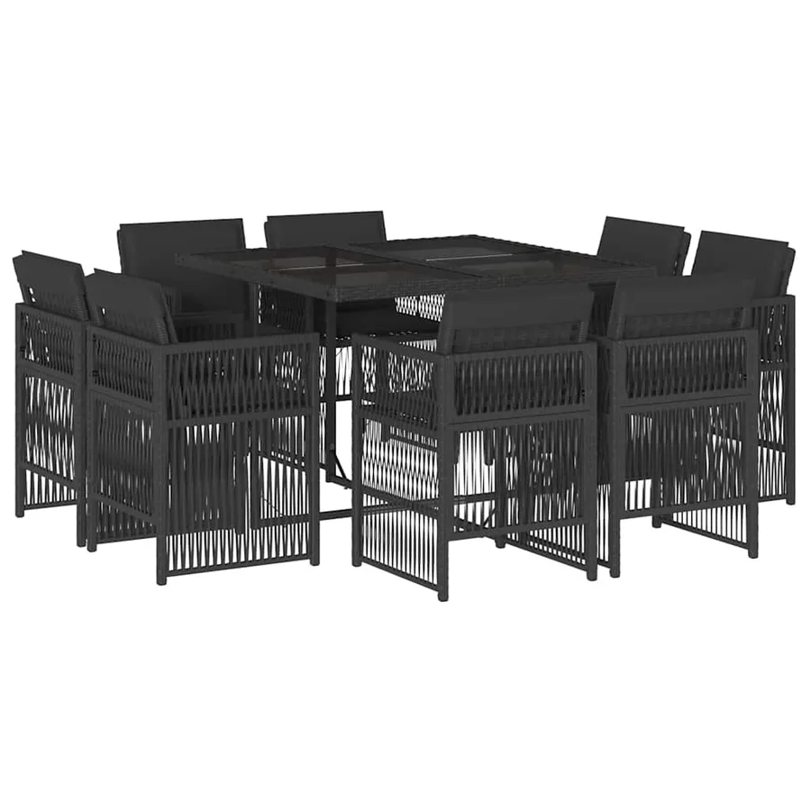 Ensemble à manger de jardin 9pcs coussins noir résine tressée - 2