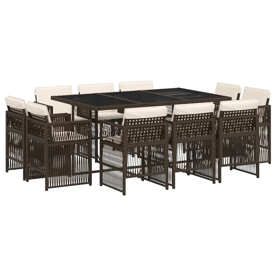 Ensemble à manger de jardin et coussins 11 pcs marron rotin - 2