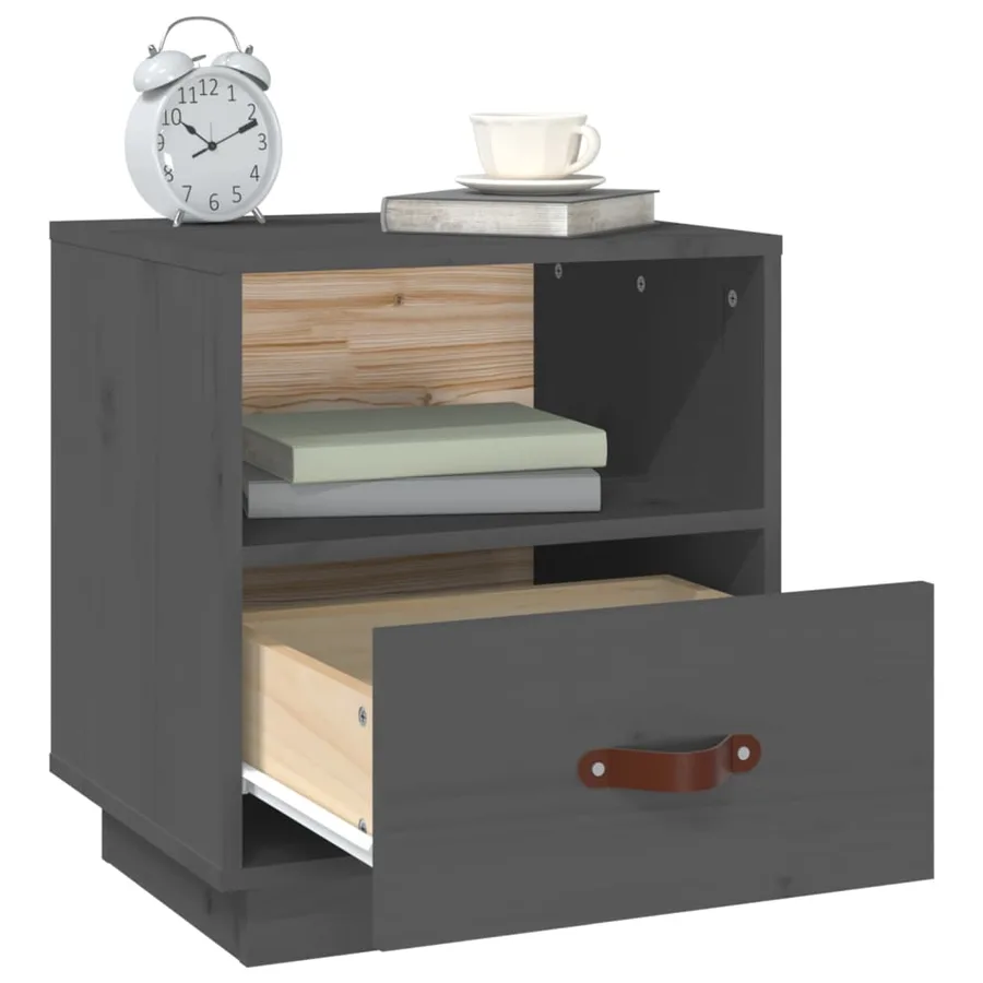 Tables de chevet 2 pcs Gris 40x34x45 cm Bois de pin massif - 5