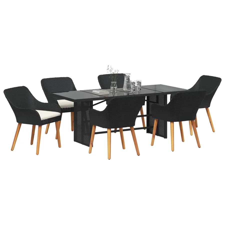 Ensemble de salle à manger pour jardin 7 pcs Noir polyrotin - 3