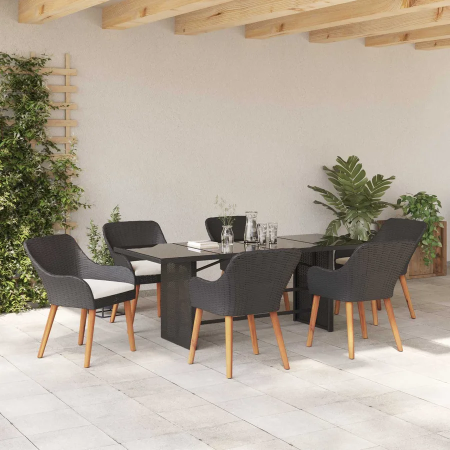 Ensemble de salle à manger pour jardin 7 pcs Noir polyrotin - 4