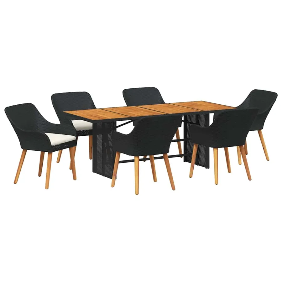 Ensemble de salle à manger pour jardin 7 pcs Noir polyrotin - 2