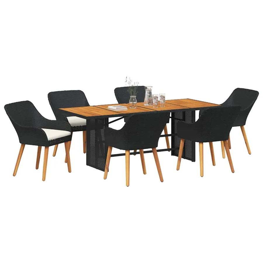 Ensemble de salle à manger pour jardin 7 pcs Noir polyrotin - 3