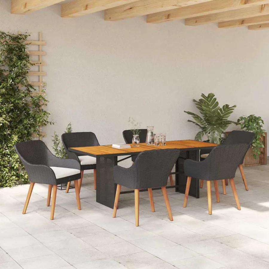 Ensemble de salle à manger pour jardin 7 pcs Noir polyrotin - 4
