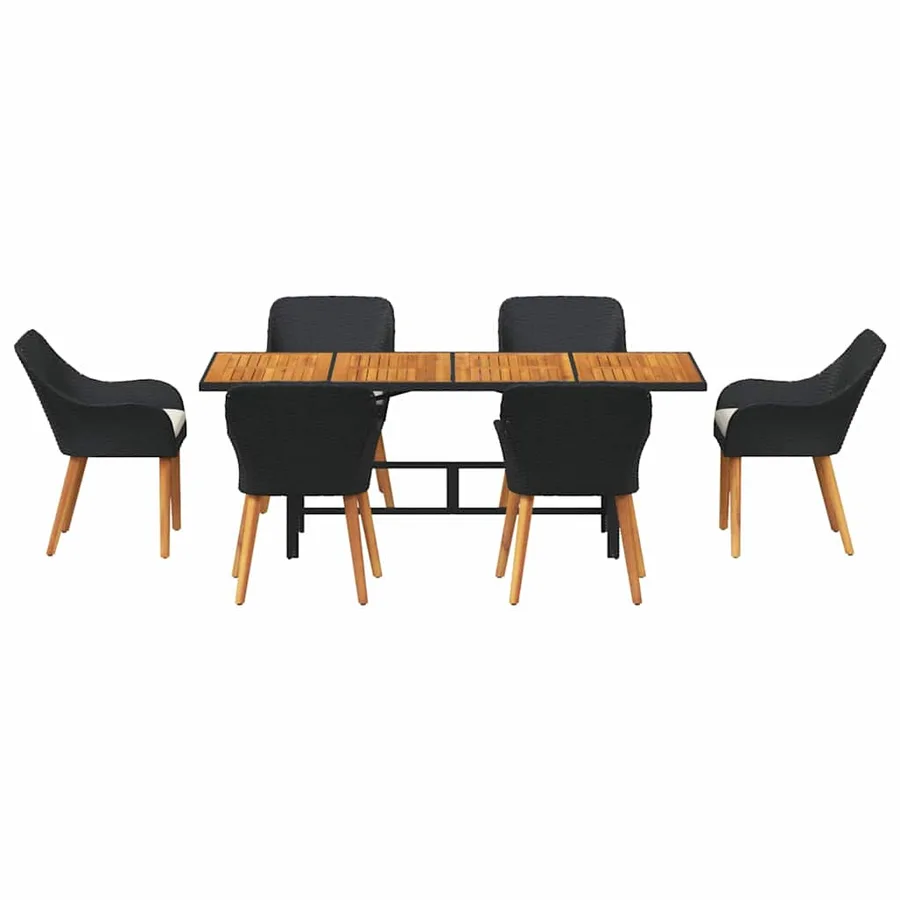 Ensemble de salle à manger pour jardin 7 pcs Noir polyrotin - 7