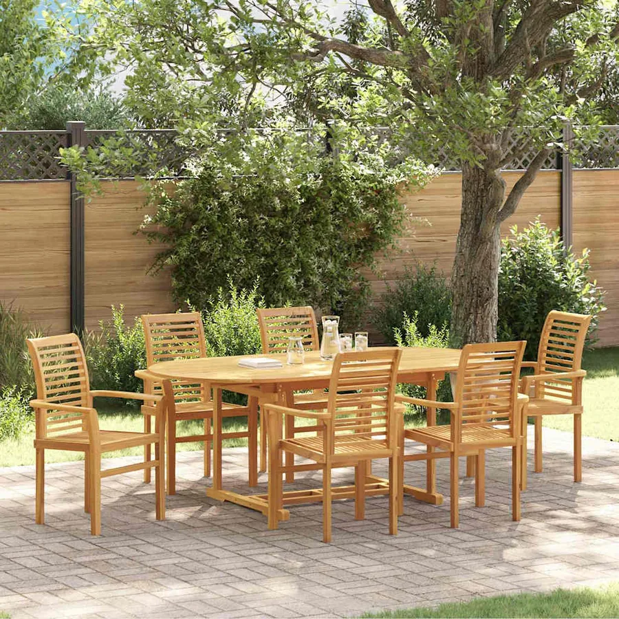 Ensemble de salle à manger pour jardin 7 pcs Marron