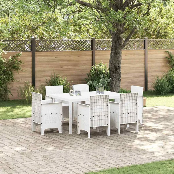 Ensemble de salle à manger pour jardin 7 pcs Blanc Rattan Polt