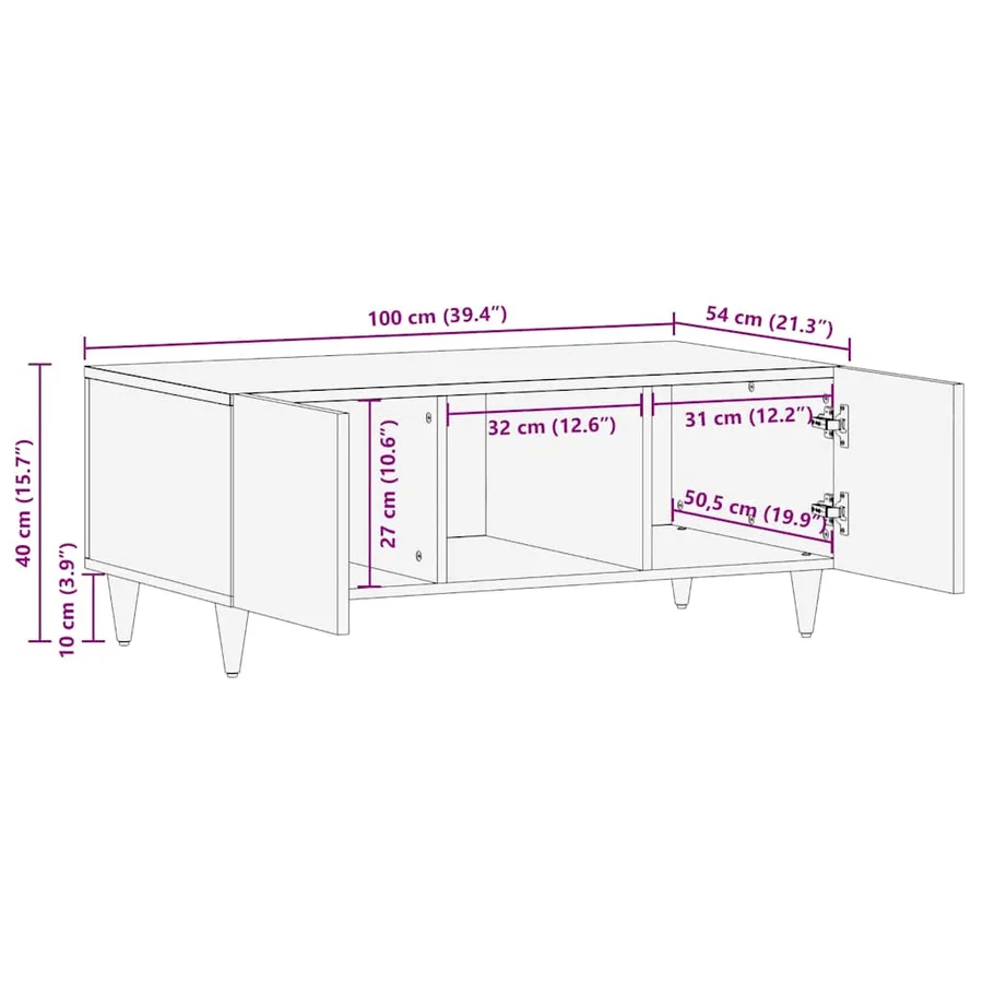 Table basse 100 x 54 x 40 cm Bois de mangue massif - 11