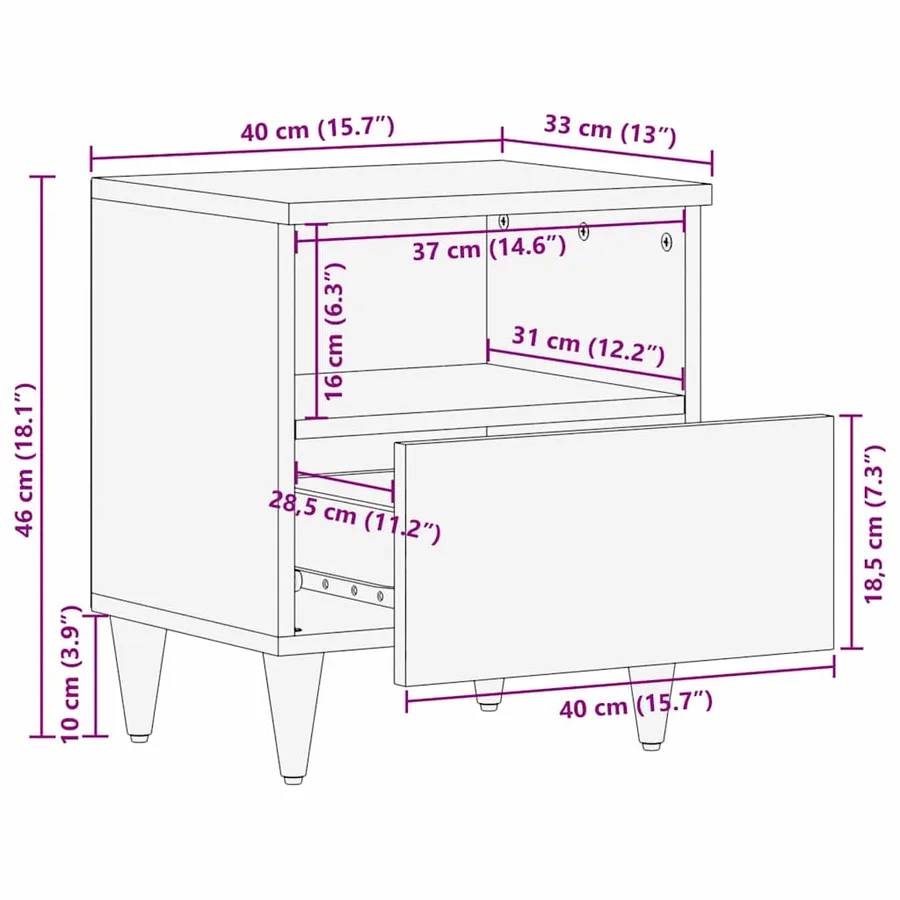 Cabinet de chevet Marron 40 x 33 x 46 cm Bois d'acacia massif - 11