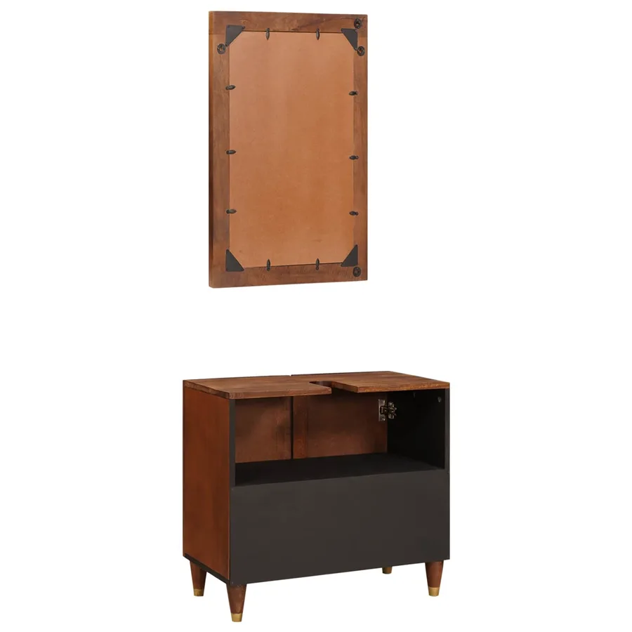 Cabinet de salle de bain 2 pcs Noir et or Bois de mangue massif - 6
