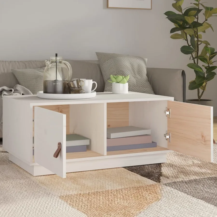 Table basse Blanc 80x50x35 cm Bois massif de pin - 3