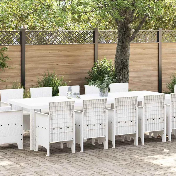 Ensemble de salle à manger pour jardin 13 pcs Blanc